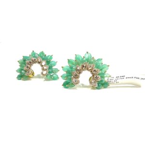 Sparkle with Style: 18kt Emerald Diamond Polki Studs | Designer Natural Gems”.